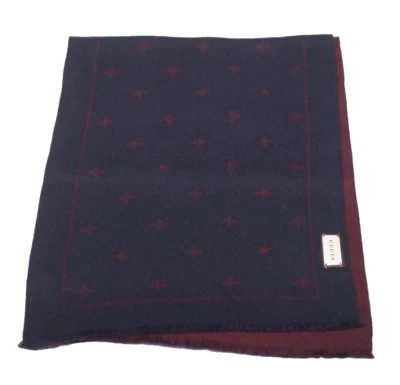 GUCCI Bufanda de Lana Star And Bee-jacquard en Azul Marino y Borgoña, 100% Lana Foto 1 de 4