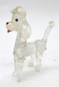 Hand Blown Glass Dog Small Poodle Clear With Applied Eyes, Nose, and Tounge - Picture 1 of 5