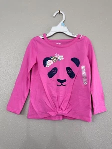 Carter’s Kid Girls Graphic Tie Front Long Sleeve T-Shirt Floral Panda Size 4 $22 - Picture 1 of 2