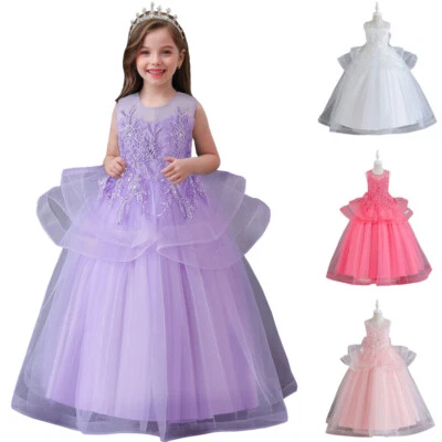 Flores Niñas Formal Concurso Vestido de Baile Boda Dama de honor Vestidos Largos Niños Fiesta Foto 1 de 4