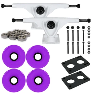 Longboard 181mm Reverse Kingpin White Trucks 76mm Purple Wheels with Bearings & - Picture 1 of 4