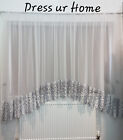 Ready made voile net curtain with white and grey guipure lace 66" drop