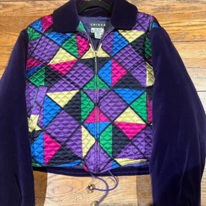Crisca Escada Velvet Zip Bomber Jacket Womens Small medium 90s Colorful Designer - Picture 1 of 6