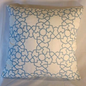 Pottery Barn Embroidered Blue White Bed Couch Accent Throw Pillow 18x18 - Picture 1 of 5