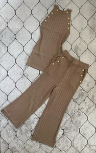 DAIMARAN Rome Women's Suit Matching Set 2 Pieces Khaki Beige Tank Top + Pants S - Picture 1 of 7