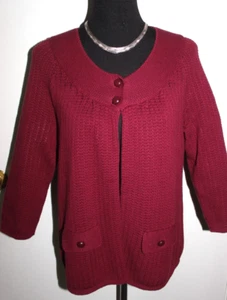 CROFT BARROW Burgundy 100% Cotton Cardigan PL 2-Button Sweater NEW 3/4 sleeve - Picture 1 of 4