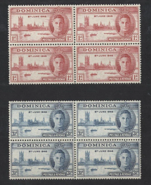 Dominica 1946 Peave Victory King George VI como nuevo NH #112 - 113 BLOQUES de 4 Foto 1 de 1