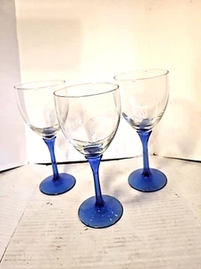 Cobalt Blue Flower Stem Water Goblets 8" Wine Glass Tea Set Of 3 - Picture 1 of 5