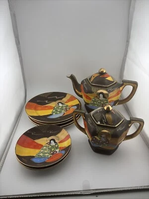 *Vintage* Japanese Satsuma Tea Set Hand Painted~11Pc ~BEADED &  GILDED!!!! - Image 1 of 4