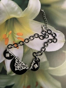 CAROLEE Art Deco Design Black Lucite Acrylic  Silver Tone Chain Necklace - Picture 1 of 11