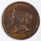 New Listing1851 P Half Cents Braided Hair 1840 - 57 Anacs Au-55