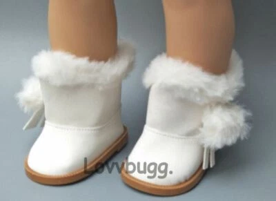 LOVVBUGG White Fur Furry Fringe PomPom Boots for American Girl 18" Doll FREESHIP ADD-ONS!