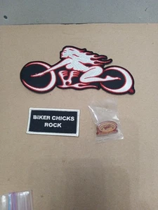 Harley Biker Chicks Rock & Lady on Motorcycle Patch & 2006 Womans Conference Pin - Bild 1 von 6