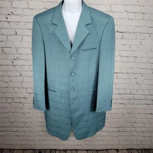 Falcone Blue Check 4 Button Notch Ventless Long Blazer Sport Coat Size 44L - Picture 1 of 16