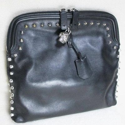 Alexander McQueen Clutch bag Black Leather Skull cadena Studded Used from Japan - Image 1 of 4