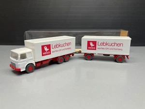 MAN Büssing LKW Fern Lastzug Lebkuchen Weiss Neu Ulm Nürnberg Wiking H0 1:87 OVP - Picture 1 of 11