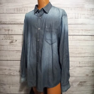 Helix Hemd Herren XXL Knopfleiste Athletic Fit Chambray Denim Acid Wash Fade Boho - Bild 1 von 8