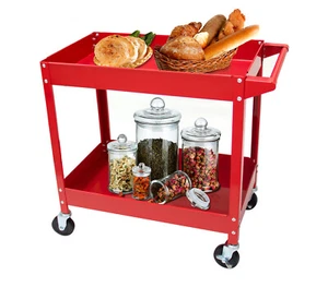 Carrello di servizio utensili in acciaio capacità 300 libbre / carrello utilità servizio rotolamento 2 ripiani - Foto 1 di 8