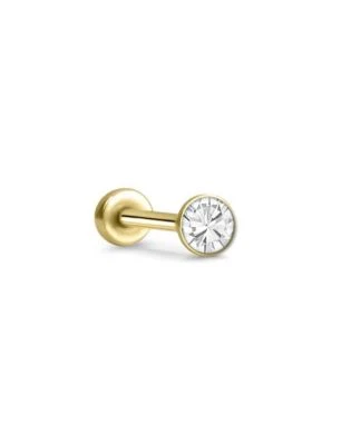 Threadless Labret Nose Ring Monroe Push Pin Stud Yellow Gold Steel 2mm CZ - Image 1 of 2