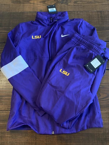 Nike Dry LSU Womens  Med Sideline Gear Lined Warm Up Pant and Jacket SET Cover