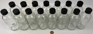 15 kleine 4 Unzen Glasflaschen unbenutzt Vintage schwarz Kunststoff Schrauben Labor - Bild 1 von 4
