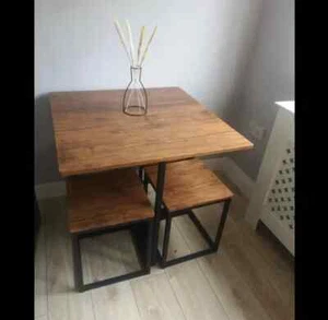 Industrial Dining Table and Chairs Metal Vintage Bar Set 4 Stools Breakfast Room - Picture 1 of 14