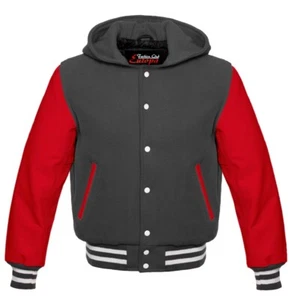 Chaqueta Letterman Universitaria de Lana y Cuero para Hombre Elegante Sudadera con Capucha de Béisbol - Imagen 1 de 3