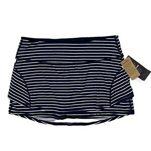 Athleta Stripe Stealth Skort Large New Blue Navy Skirt Attached Shorts Pocket