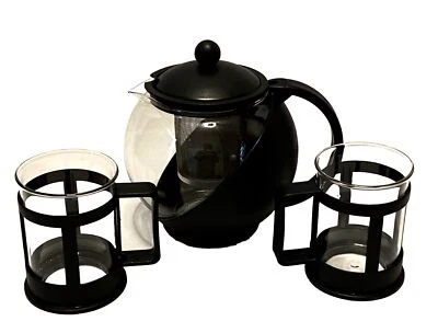 Delura Tea Pot W Stainless Infuser 25 Ounce Tempered Glass And 2 Cups Used Once - Image 1 of 4