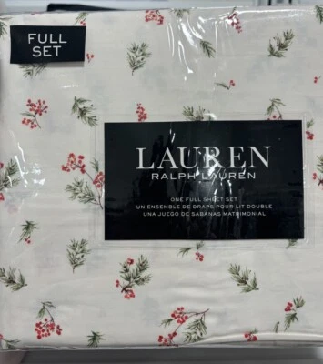 Juego completo de sábanas Ralph Lauren MacKenzie Holly Berry 4 piezas chic crema rojo verde nuevo con etiquetas’s Foto 1 de 4
