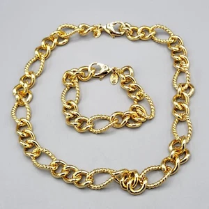 Collar de eslabones de cadena torcida tono dorado pulido perla Erwin 16" y pulsera 7" - Imagen 1 de 11