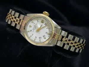 Rolex Date Lady Two-Tone 14K Gold Stainless Steel Watch Jubilee White Roman 6917 - Picture 1 of 5