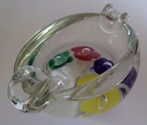 St. Clair Ash Tray / Paperweight Floating Flowers W/ Controlled Bubbles EUC - Picture 1 of 4