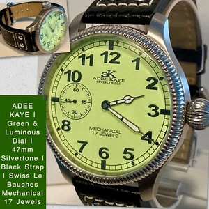 47mm Green&Luminous Dial | MILLED Slvrtn Bezel | Mechanical 17J ADEE KAYE Watch - Picture 1 of 11