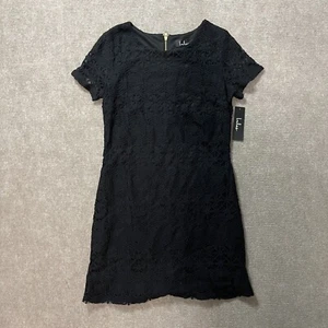NWT Lulus Mini Skater Dress Black S Short Sleeve Lace Cutout Crew Neck Back Zip - Picture 1 of 8