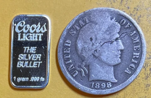 1898 Rare Old Barber Dime & 99.9% Pure Silver Bar US Coin Collection Lot #a18 Cover