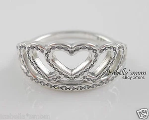 HEARTS TIARA Authentic PANDORA Silver CROWN Ring 8.5/58 190958CZ NEW w POUCH! - Picture 1 of 7