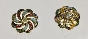 ANTIQUE BUTTONS French 2 FANCY Champleve Enamel w Shanks, Pinwheel, Swirls - Picture 1 of 6