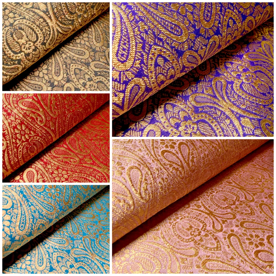 £12.99 Double Paisley Brocade Wedding Banarsi Fabric 147 cm M1566 - Image 1 of 1
