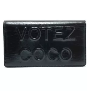 UNUSED CHANEL A82184 VOTEZ COCO Logo Embossed Vintage Bifold Wallet Black - Foto 1 di 12