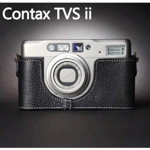 Real Black Leather Camera Case Half Pouch + Hand Strap for Contax TVS ii 2 TSV2 - Picture 1 of 4