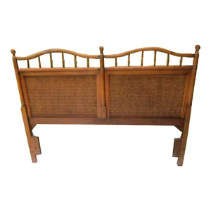 Tommy Bahama Style Wood Headboard With Cane Panel Insert Queen Free Shipping - Picture 1 of 9