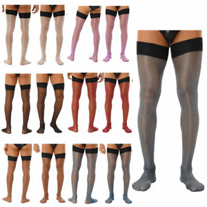 Mens Long Stockings Seamless Oil Shiny Thigh High Socks Underwear Sliky Tights