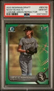 2022 BOWMAN CHROME DRAFT NOAH SCHULTZ RIFRATTORE VERDE 1° #/99 PSA 10 WHITE SOX - Foto 1 di 3