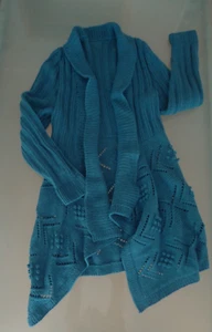 HANDMADE schöner Damencardigan Strickmantel Gr. 40-42, Langarm, blau - Bild 1 von 4