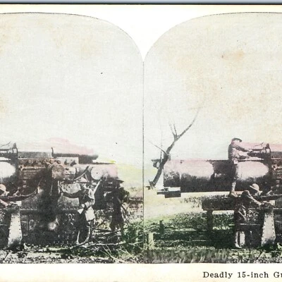 c1918 Meuse, France WWI Stereo Card US Army 116th German 38cm Siege Howitzer V12 - Image 1 of 3