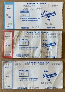 Los Angeles Dodgers v Giants 4-24-1981 8-12-1982 v Mets 6-02-1987 TICKET stubs - Picture 1 of 5