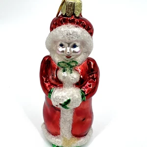 Vidrio soplado vintage señora Claus con adorno de manguito - Imagen 1 de 5