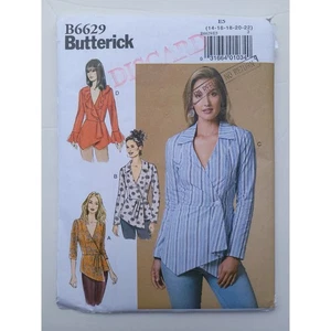  Butterick B6629 Sewing Pattern Wrap Blouse w Peplum, Sizes 14-22, Bust 36-44" - Picture 1 of 8
