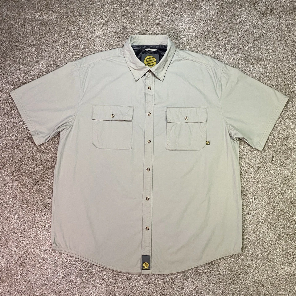 Santa Cruz Skateboard Shirt Men L Beige Collared Button Flap Pockets Streetwear - Image 1 of 4